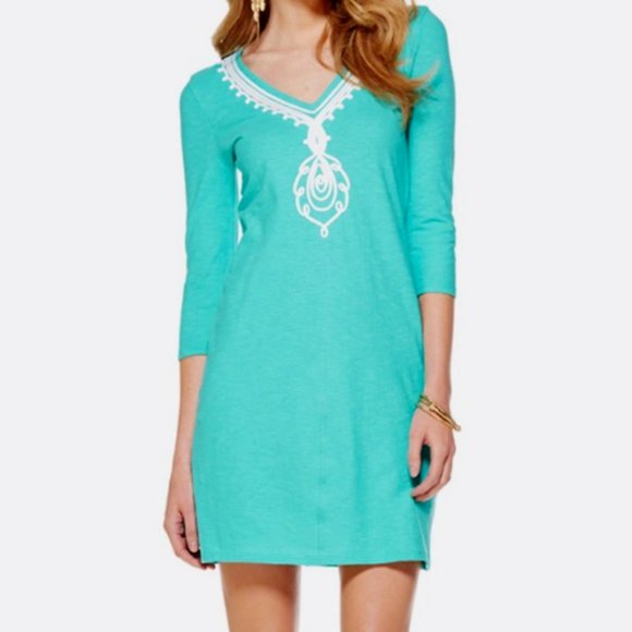 LILLY PULITZER Turquoise Tidewater V Neck Mini Dress - Picture 1 of 10